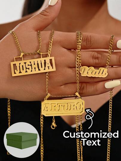 1 pieza Placa de identificación personalizada, Collar con doble gancho NK, Artesanía de relieve tallado, Joyería de acero inoxidable chapada en oro de 18k, Incluye caja de regalo exquisita, Para uso diario, Regalo del Día de San Valentín