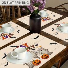 4pcs/6pcs Halloween Spooky Ghosts Pattern Table Mats, 12x18in Seasonal Vintage Washable Table Mats For Rustic Vintage Table Decoration For Indoor Outdoor Party Kitchen Dining Table, Halloween Decorations, Festive Table Setting, Spooky Theme, Durable Tableware, Washable Fabric, Holiday Tableware, Home Decorators, Seasonal Decor, Vintage Design, Hand Wash Only, Decorative Mats, Halloween Single Placemat, Single Placemat With Letters, Washable Table Mat, Breakfast Napkin, Washable Table - 萬聖節 - 查看 10