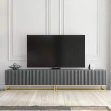 Ripple Duo TV Unit 200cm - Modern Fluted Design With Push To Open Doors - Dark Grey - View 12