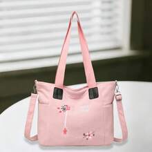 Bolso de hombro para mujer, con correa ajustable, bordado de flores, cierre de botón, bandolera - Rosa - Ver 3