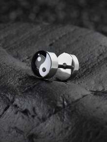 1pc Men's Stainless Steel Bagua Screw Earring - Multicolor - View 4