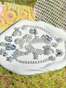 16件套可拆卸DIY水钻小熊、蝴蝶结、圣诞雪花鞋饰链，完美节日礼物 - 16PCS銀色 - 查看 4