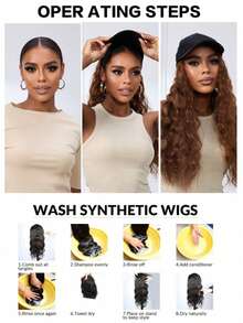 22 Inch Long Curly Wig, Beige Elastic Knit Cap, Synthetic Fiber Material, 100% High Density, Natural Looking, Suitable For Daily Wear, Women's Warm Black Cap Wig - Multicolor - View 10