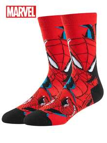 Marvel 1 Pair Authentic Spider-Man Superhero Socks, Cartoon Christmas New Year Gift Socks For Men, Creative And Interesting Character Socks, Socks