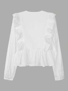 ii 女式休闲优雅泡泡袖荷叶边衬衫