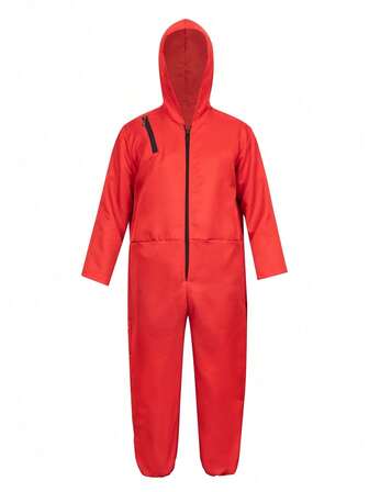 1 pieza Mono rojo con capucha para disfraz de cosplay, disfraz de payaso para Halloween, película española, juego, anime y actuación