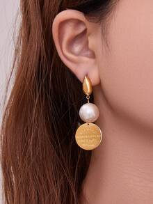 MiDuoDuo 一对镶嵌锆石的奢华巴洛克彩色珍珠耳环，18K镀金不锈钢彩色水晶时尚百搭耳环，优雅女士配饰，U型耳钩仿珍珠耳环，简约奢华女士耳环 - F340珍珠耳環 - 查看 10