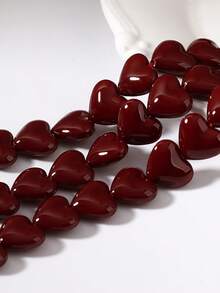 2/5pcs Valentine's Day Heart-Shaped Beads For Jewelry Bracelet Making, Glass Red Heart-Shaped Spacer Beads, DIY Pendant Earrings, Handmade Gifts - Red Heart-shaped Beads - View 2