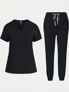 Men's Short Sleeve Top And Pants Set, Nurse/Doctor/Veterinary Uniform - Black - View 4