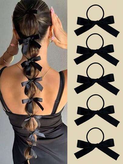 Set de 5/10 piezas de lazos negros sencillos y lindos para el cabello de mujer, adecuados para uso diario, uso escolar, accesorios para el cabello, regalo recomendado, sujetadores de cola de caballo, bandas elásticas para el cabello, accesorios para la cabeza, bandas de goma, scrunchies