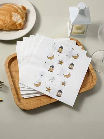 여러 디자인 팩 2겹 종이 냅킨, 33cm 사각형, 일회용, 부드러움, 흡수성, 라마단 이프타르 저녁 파티 장식 및 식사용