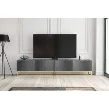Ripple Duo TV Unit 200cm - Modern Fluted Design With Push To Open Doors - Dark Grey - View 3