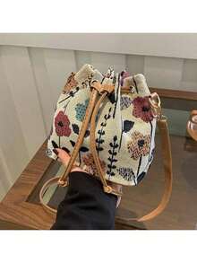 Cute Women Bucket Bag, Adorable Floral Handbag, Flower Wallet, Mini Embroidered Boho Style Bag, Drawstring Wallet, Crossbody Bag, Mini Bag - Multicolor - View 8