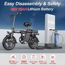Electric Bike For Adults Teens, Folding Ebike,Commuter City Foldable E Bike With 500W Motor And 48V 15Ah Battery, 20MPH Speed Pedals Assist, Dual Disc Brakes,14" Compact Electric Bicycle With Basket - 黑色 - 查看 4