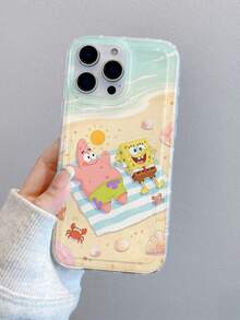 SPONGEBOB 1个时尚创意海绵宝宝沙滩海星日光浴图案透气气囊防摔手机壳保护套，兼容三星/苹果17/16/15/14/13/12/11 Pro Max/12 Pro/14 Plus及其他型号 - 彩色 - 查看 2