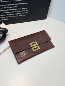 Damen Mode Umschlag Clutch Tasche, Patchwork Mosaik Karomuster Mehrzweck Clutch Geldbörse mit Metallbeschlag Klappe - Braun - Übersicht 6