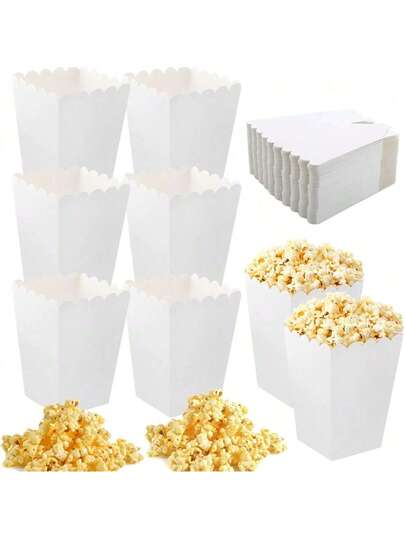 50/5 pièces Boîtes à pop-corn blanches, Contenants à pop-corn, Boîtes à pop-corn en papier, Boîtes à frites, Convient pour les décorations de fête d'anniversaire et les boîtes à collations pour la maison, la boîte à lunch, la boulangerie, le restaurant de hamburgers. Applicable pour les fêtes, les pique-niques, les soirées cinéma, les anniversaires