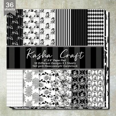 36 Sheets 6inch Vintage Black & White Textured Scrapbooking Paper, Suitable For Bullet Journals, Collages, Cards, Scrapbooks And Crafts
