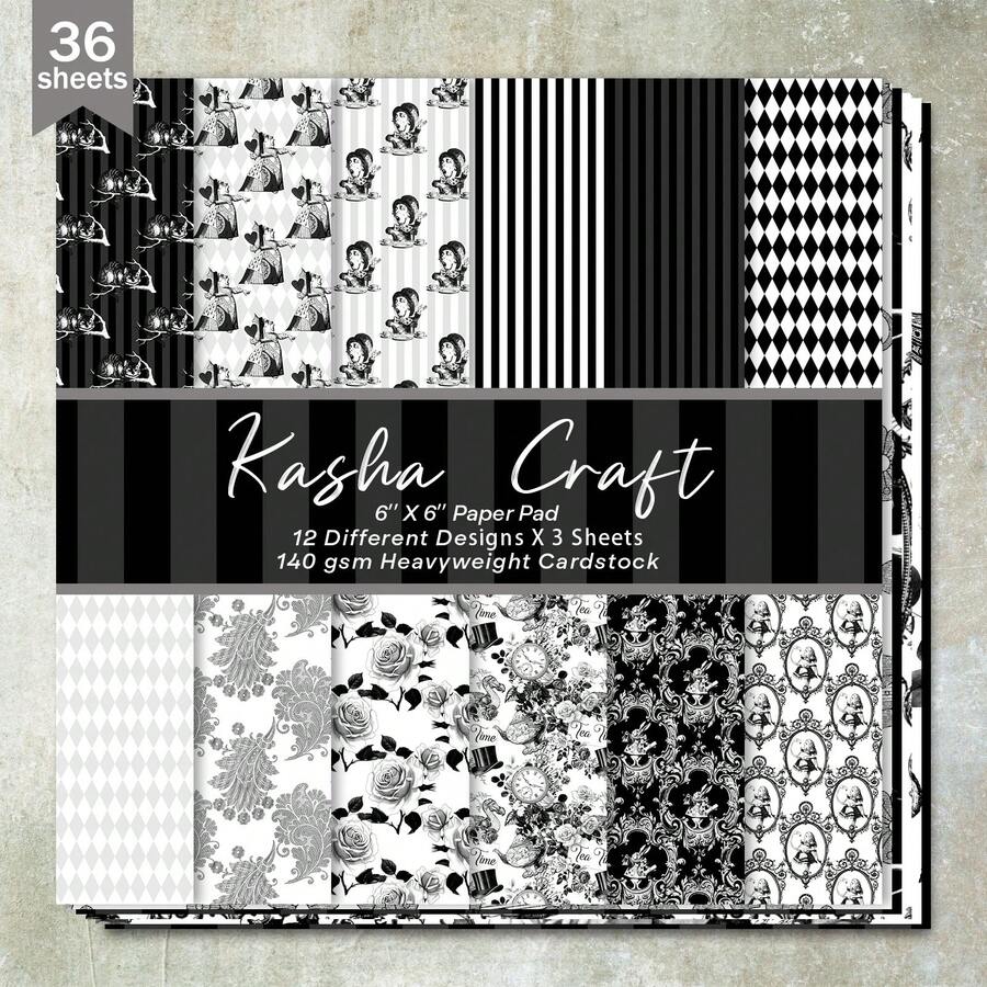 36 Sheets 6inch Vintage Black & White Textured Scrapbooking Paper ...