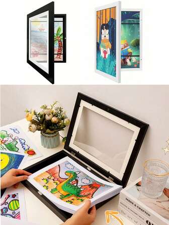 Marco de fotos de madera con cierre magnético tamaño A4, marco de almacenamiento clásico A4 adecuado para guardar dibujos de niños, licencias comerciales, obras de arte, certificados, decoración de pared y escritorio