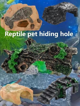 Reptile Pet Cave Hideaway, Suitable For Small Terrariums And Aquariums, Realistic Textured Aquarium Decor, Lizard Gecko Hiding Cave, Turtle Basking Platform Decoration