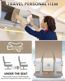 LOVEVOOK Travel Bag Weekender Bags For Women, Carry On Overnight With Shoe Compartment,Duffle With Laptop Pocket,Hospital Bag For Labor Delivery,Gym Tote With Toiletry - 白色-卡其 - 查看 4