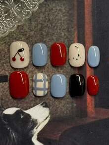 10 móng tay vuông thủ công, thiết kế hoạt hình dễ thương, đơn giản và thời trang, có thể tháo rời và tái sử dụng, phù hợp với các cô gái có nhiều phong cách khác nhau - Nhiều màu - Xem 1