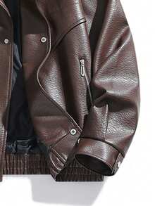 1pc Men's Brown Fashionable Loose Retro American Motorcycle PU Leather Lapel Jacket - Brown - View 5