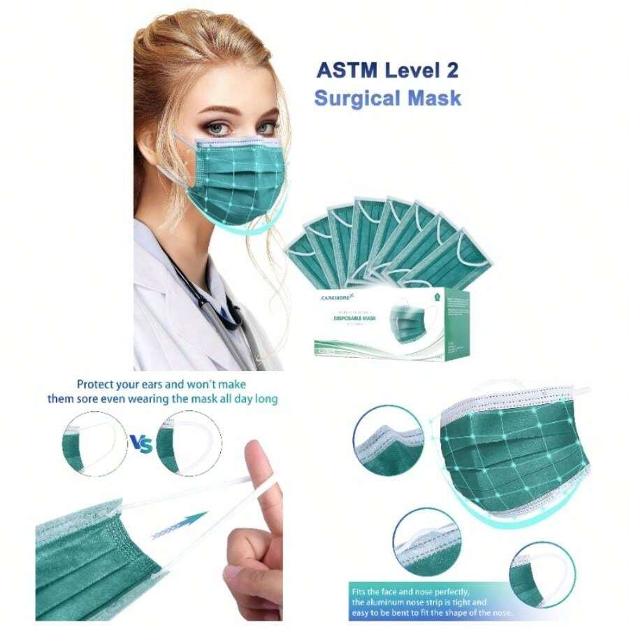 Disposable Face 4 - Ply Adult, Soft Face Masks, Breathable Safety - Verde + 1 Count (Paquete de 50) - Ver 1