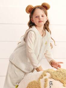 mini bala Young Girl Reversible Fleece Vest Boys Girls Warm Winter Layer - Light Khaki - View 3