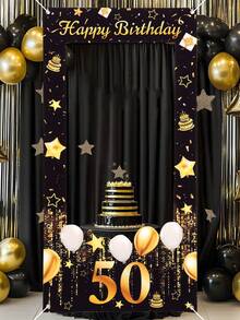 1pc Black & Gold Birthday Photo Backdrop, 18-50 Years Old Birthday Photo Frame, Birthday Party Background Decoration, Anniversary Decoration, Party Photography Props, Party Photo Booth, Birthday Decoration, Birthday Gift, Party Favors - Multicolor - View 9