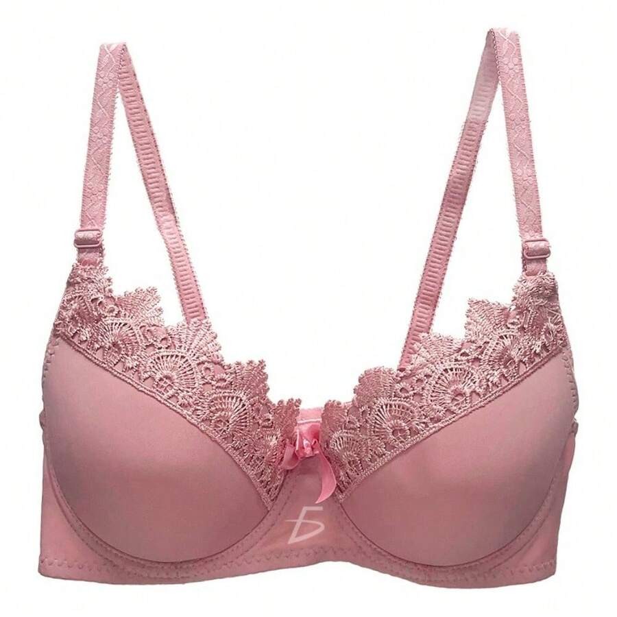 Brasier Sujetador Ropa Interior Ribete Encaje Copa Ajustable, lencería femenina, sujetador moderno con encaje, ropa interior cómoda, brasier ajustable copa, brasier elegante - Rosa - Ver 1