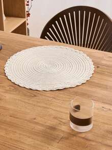 1/4/6件装黑色简约波西米亚风编织圆形餐垫，纯色编织边防滑耐热可水洗桌垫，适合日常使用、节日、家庭聚会、圣诞派对、婚礼、晚宴、家居装饰，四季皆宜。 - 米色 - 查看 3