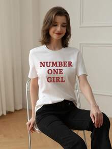 Petite 夏季新款简约短袖T恤女短款修身个性印花休闲圆领上衣韩版 - 白色 - 查看 2