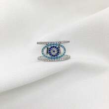 1 Stück 3A Zirkonia-eingelegt breiter Teufelsaugen-Offener Ring für Frauen, bohemian Y2K luxuriöser personalisierter modischer verstellbarer Bandring, geeignet für täglich, Lässig, Party, Urlaubsmode - Verschiedenfarbig - Übersicht 8