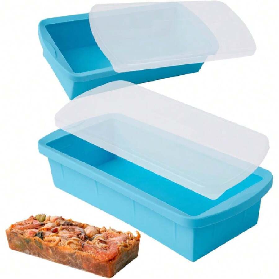 Silicone Freezer Tray With Lid 2 Pack Silicone Freezer Molds - Large Ice Cube Tray - Makes 2 Perfect 4 Cup Portions  Meal Prep Containers- Oven & Dishwasher ,28246738 - Màu xanh bạc hà - Xem 1