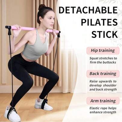 Yoga Stick Set, Multi-Functional Yoga Exercise Stick, Pilates Pole Set With Resistance Band - Home Fitness Equipment With Foot Rings And Straps, Fitness Elastic Band, Portable Yoga Puller, Suitable For Pilates Exercises, Yoga, Home Fitness, Slimming Exercises