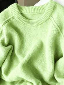 Women's Solid Color Raglan Sleeve Casual Soft & Cozy Knit Sweater, Autumn/Winter - Mint Green - View 3