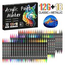 144 Colors Dual Tip Acrylic Marker Pen Set, Long-Lasting And Fade-Resistant, Ideal For Artists, Illustrations, Crafts, Coloring Books And Other DIY Projects. Suitable For Paper, Fabric, Wood, Stone, Plastic, Glass, Ceramic, Pumpkin And More. Great For Students And Adults, Also An Ideal Gift For Thanksgiving, Halloween, Christmas - Multicolor - View 2