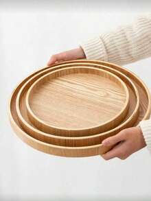 1个黑色圆形木质托盘，高品质，适用于盛放食物、小吃、饮料、寿司、牛排、披萨、甜点、蛋糕、面包、早餐、咖啡、茶、熟食拼盘，也适用于开斋节和万圣节等场合。 - 杏色 - 查看 2