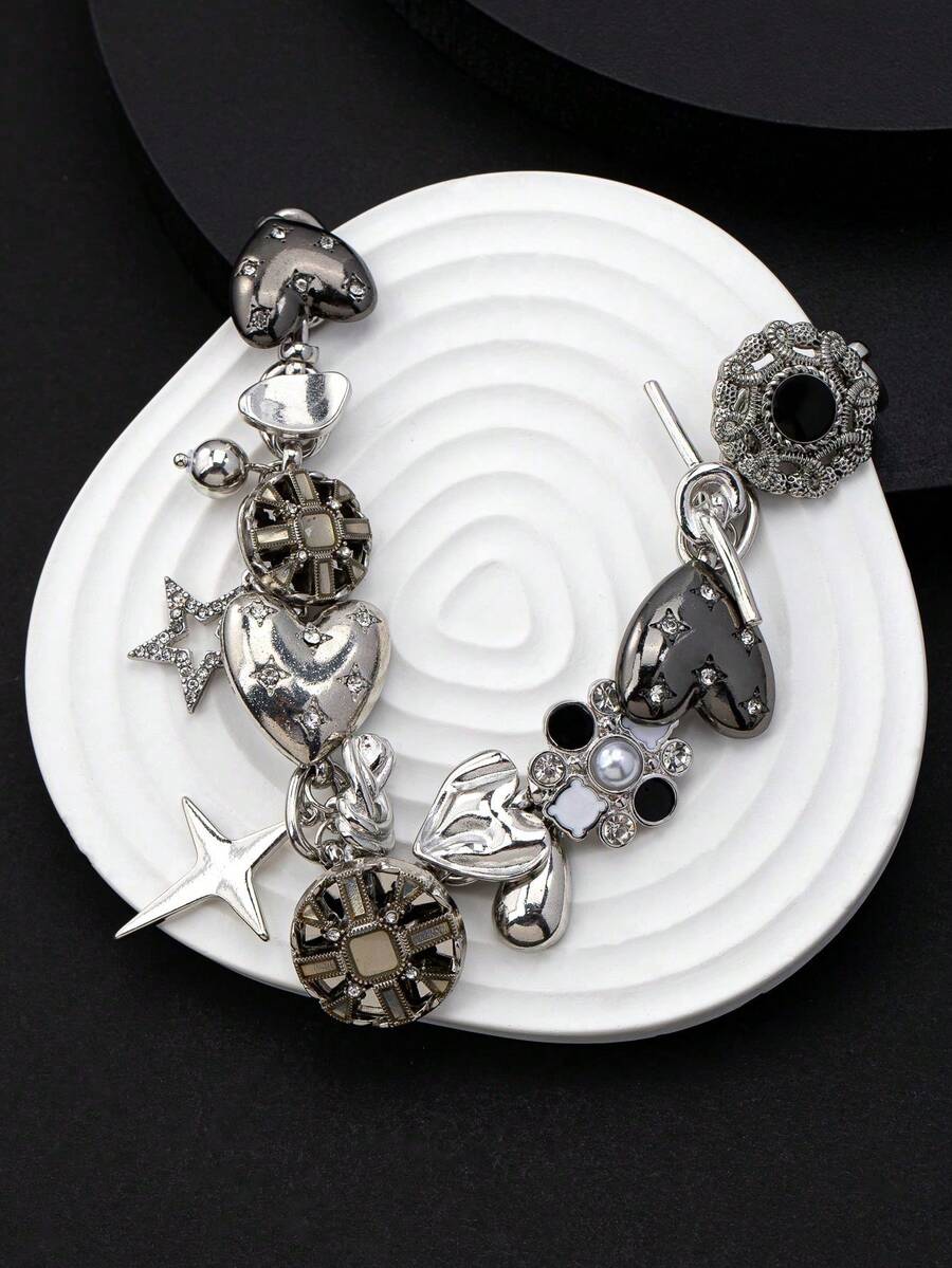 1件朋克风夸张精致高端心形、花朵和星星吊坠项链，适合女性日常佩戴或作为礼物 - 項鍊 - 查看 1