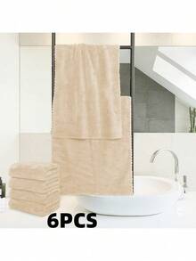 6 件装优质毛巾套装 - 速干 - 柔软超细纤维珊瑚绒高吸水性洗脸巾 - 多用途，可用作沐浴、水疗、面部、指尖毛巾