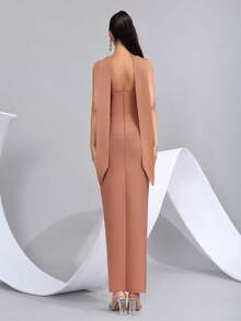 Beaded Decor Strapless High Slit Bandage Bridesmaid Dress, Holiday Party Bandage Dress - Brown - View 7