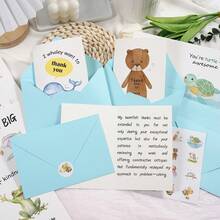 10 Set Baby-Themed Thank You Card,Fun Short Phrase Greeting Cards Humorous Cartoon Animal Cards 10 Thank You Cards + 10 Blue Envelopes + 1 Sealing Sticker Perfect For Dad, Mom, Brothers, Sisters, Or Anyone You Love Gift Season Watercolor Inspirational Cards Office Supplies - Multicolor - View 3