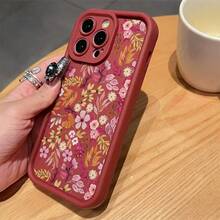 Funda de teléfono elegante Gaozhu, impresión de flores en rojo vino, TPU, anti-caída, cobertura completa, funda protectora de precisión para Apple  6/7/8/X/Xs/Xr/Xs Max/11/12/13/14/15/16Pro Max, cubierta resistente a impactos, funda a prueba de golpes, diseño de impresión floral, carcasa decorativa para teléfono, material TPU, funda flexible para teléfono, carcasa para smartphone, funda móvil, amantes de la moda, compradores de accesorios tecnológicos presentan un estilo más individualista. - 1 pieza - Ver 3