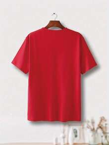 Camiseta informal navideña para mujer, 100% algodón, con estampado navideño, cómoda camiseta de manga corta y cuello redondo, ideal para primavera y verano, fiestas navideñas y para usar en invierno, adecuada para cualquier ocasión, color liso, estilo informal, fiesta de Navidad, reunión familiar, uso diario. - Rojo - Ver 2