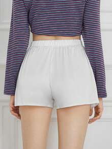 Summer Satin Mini Shorts With Lace Ruffles And Casual Shorts For Women At The Beach - White - View 5