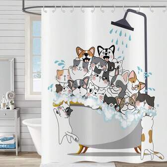 1 pieza Cortina de ducha con animal divertido, impresión minimalista moderna muy adecuada para la decoración del baño, decoración universal de la habitación, decoración del hogar, accesorios de baño Cortina de bañera