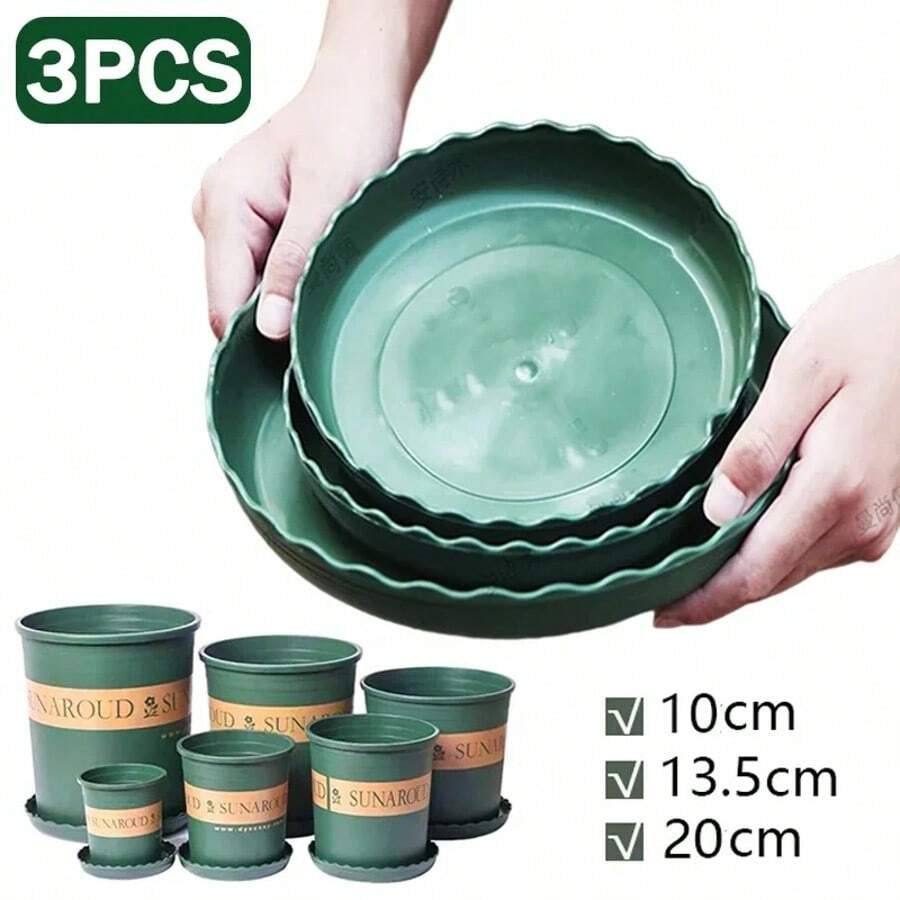 3/1pc Plastic Plant Pot Tray, Round Flowerpot Saucers Base Stand, Reusable Water Drip Tray For Indoor Outdoor Gardening Supplies - Multicolor - View 1