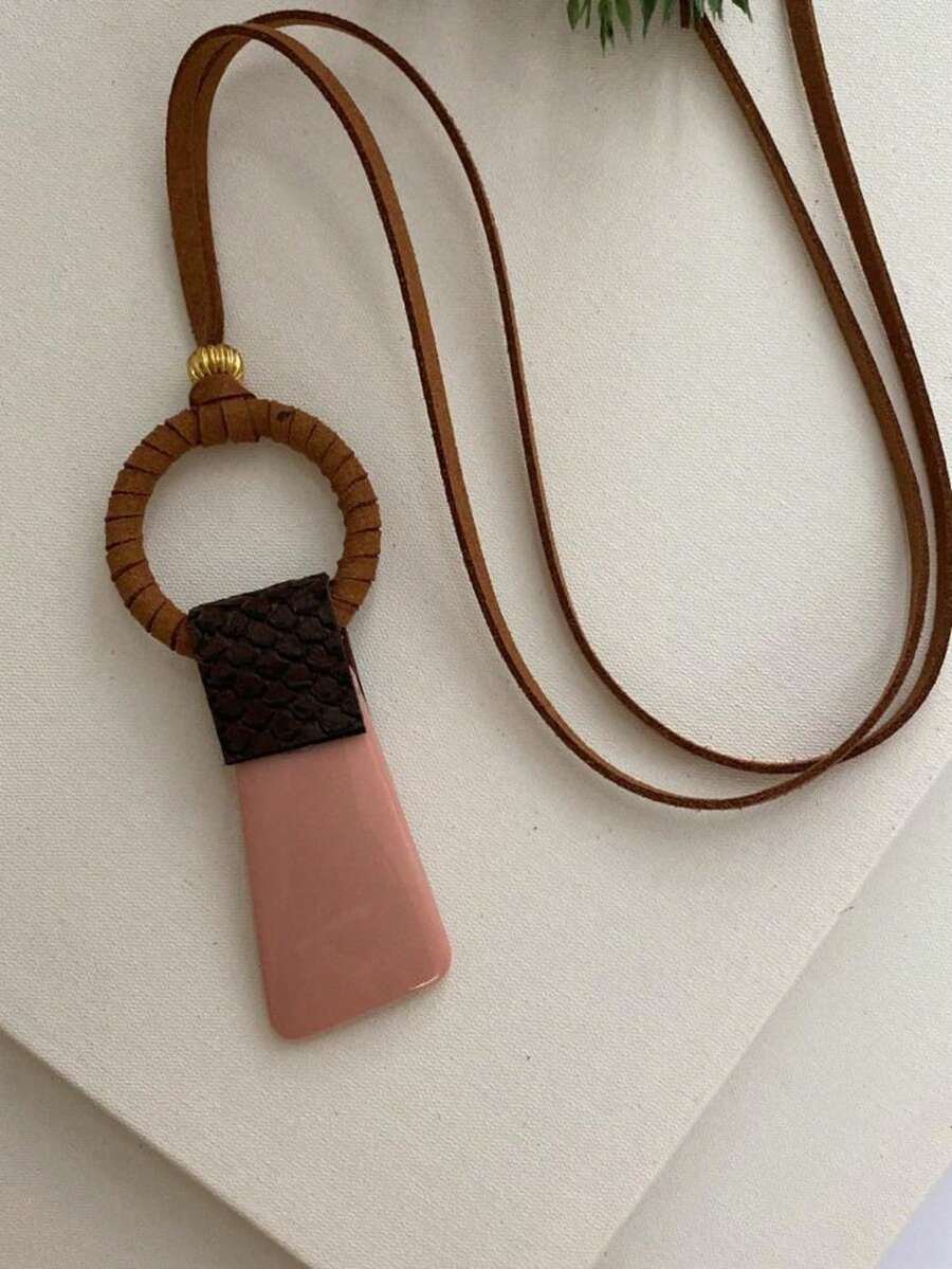 Colar Longo Pingente Pedra Regulável - 1.Terroso Rosè - Visão 1